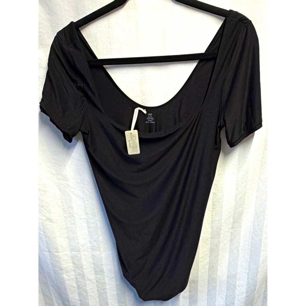 NWT Aerie Smoothiez Women's Black Short Sleeve Bodysuit XL Snap Closure Stretch
